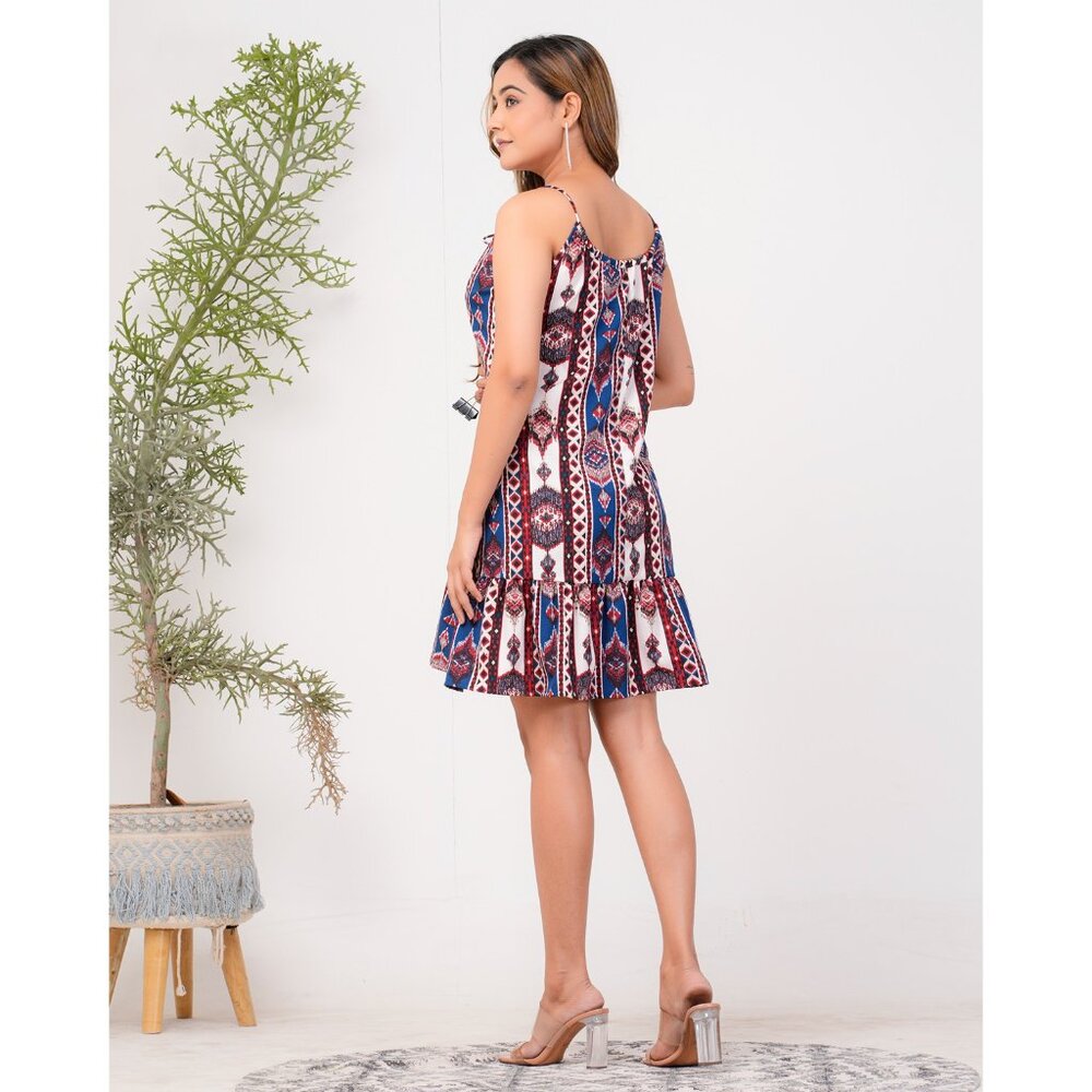 Riara Poly Crepe Casual Mini Dress Sleeveless One Piece Dress Flared Party Dress - Picture 7 of 8